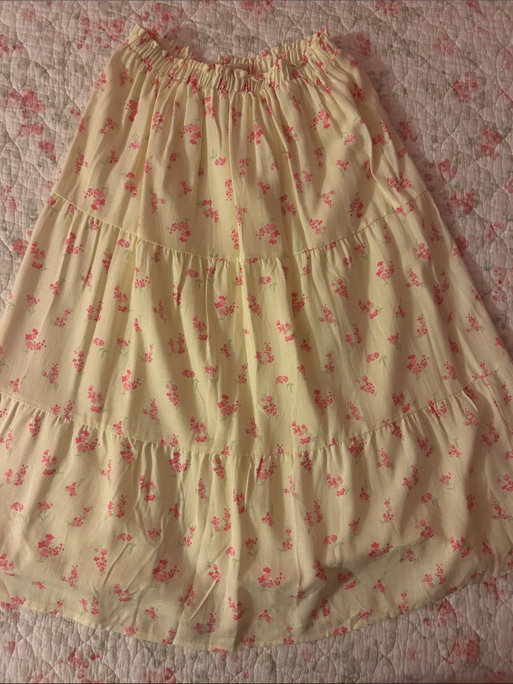 btween Cream Maxi Skirt with Pink Floral Print